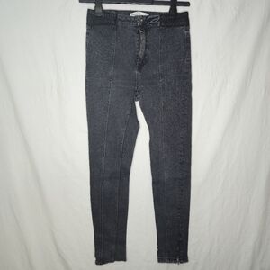 Zara Ladies Z1975 Faded Black Skinny Stretch Jeans With Leg Zip Size 6